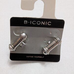 B Iconic cuff links silver tone metal barbells org packaging 1 inch vintage